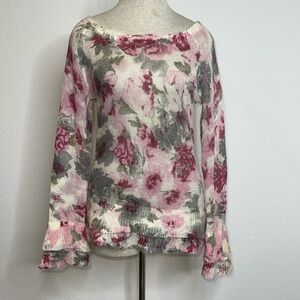🔹 Peppe Peluso Lightweight Mohair Wool Blend Romantic Floral Boatneck Sweater